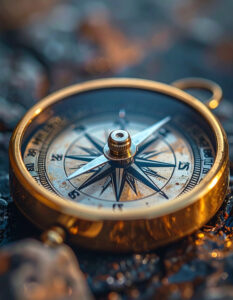 Vintage Compass Guiding the Way on a Rocky Path